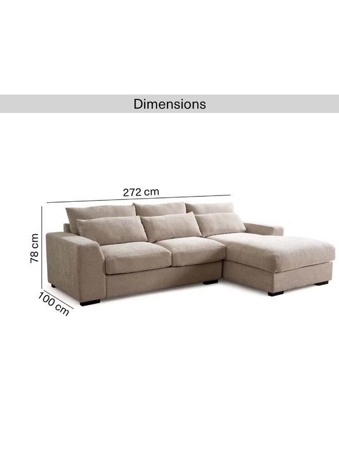 Al Zakharef Furniture Zara Modern Linen Fabric Sectional Sofa with Chaise (Left Side) – Soft Linen Upholstery, Deep Cushioned Seating, Minimalist Luxury Living Room Sofa – Beige - Image 2